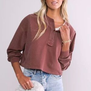 Fitz + Eddi Maroon Sweater Henley Top
